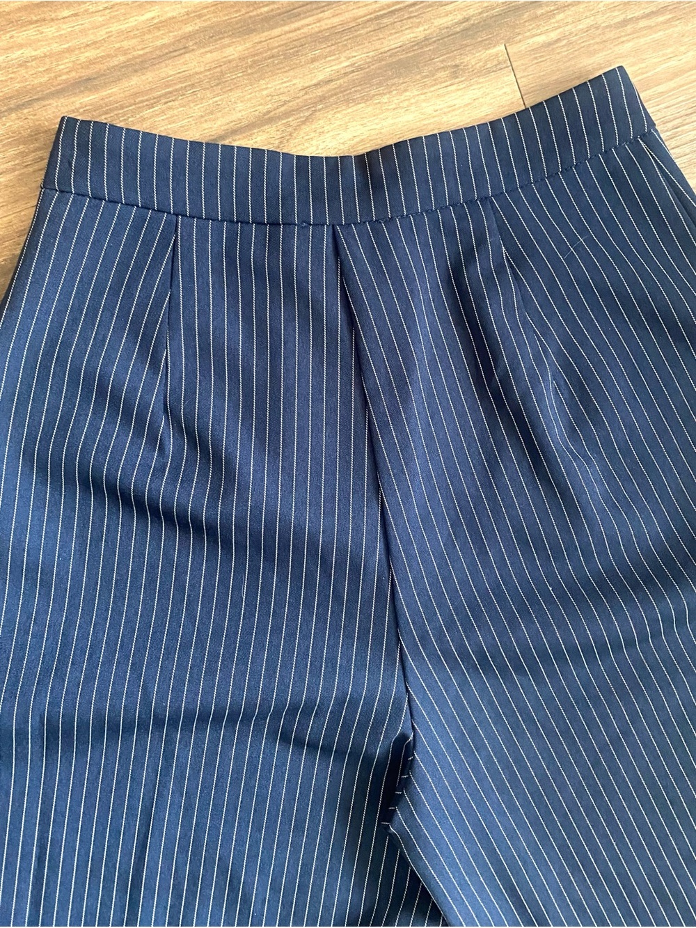 Princess Polly Navy Pinstripe Wrap Waist Wide Leg Pants High Rise US 2 - Picture 5 of 7